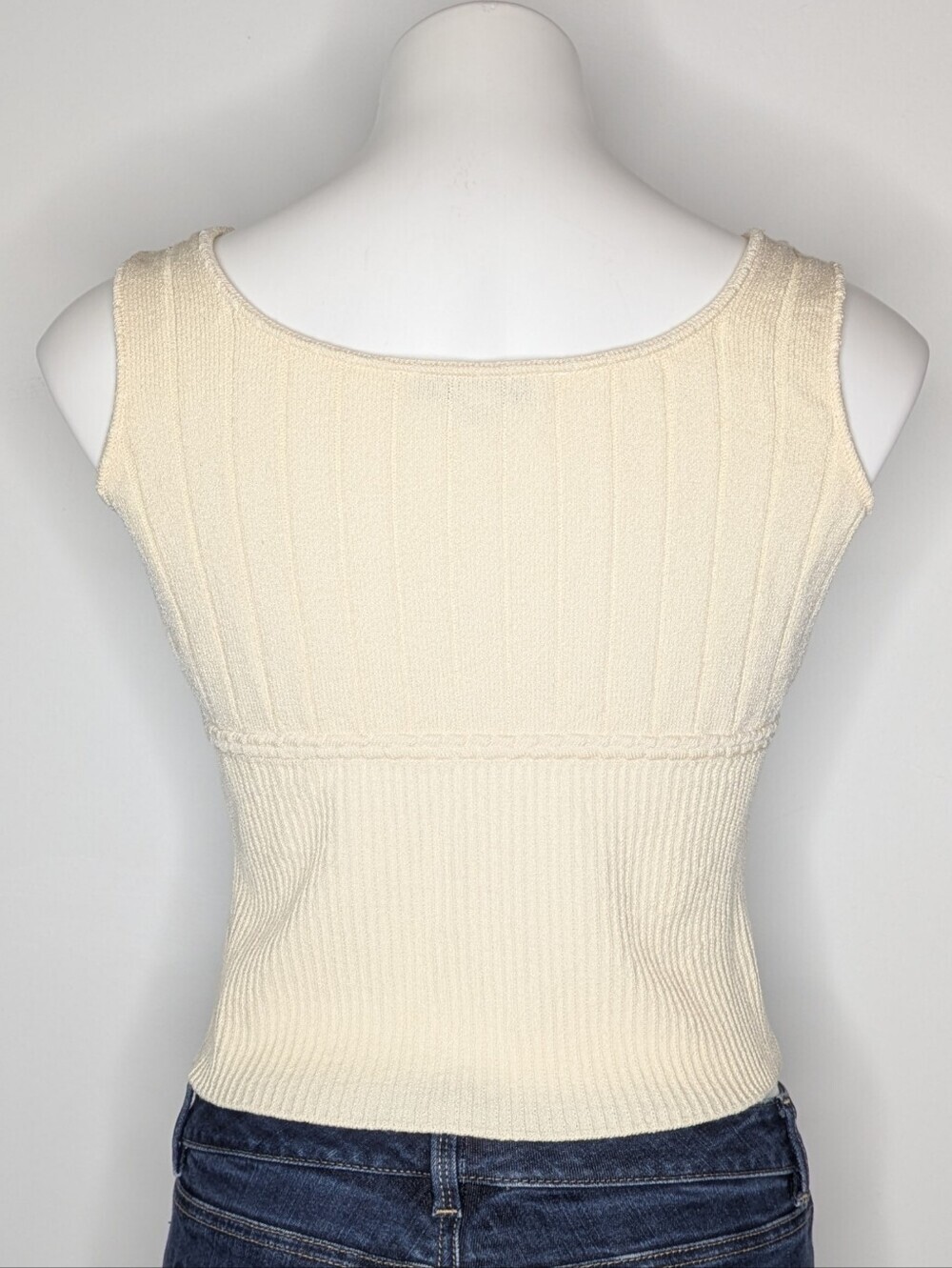 St John Cream Ribbed Semi Cropped Knit Casual Capsule Closet Tank Top S - Picture 4 of 5